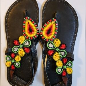 Leather & Beads Sandals Women's Size 9/39